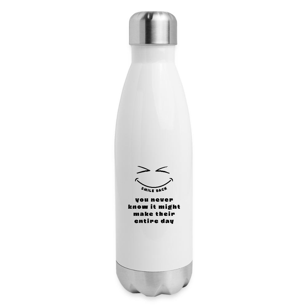 Smile Back Insulated Stainless Steel Water Bottle - white
