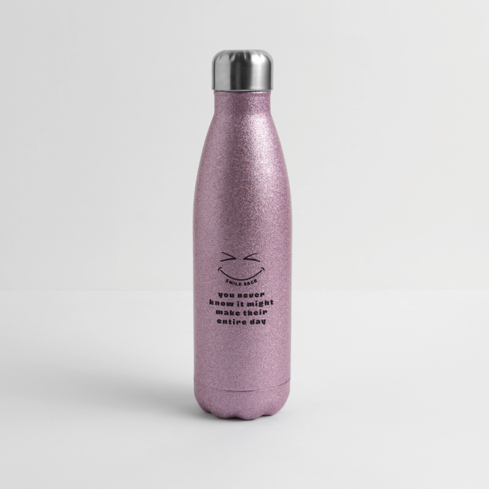 Smile Back Insulated Stainless Steel Water Bottle - pink glitter