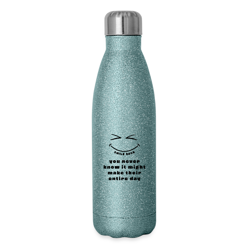 Smile Back Insulated Stainless Steel Water Bottle - turquoise glitter