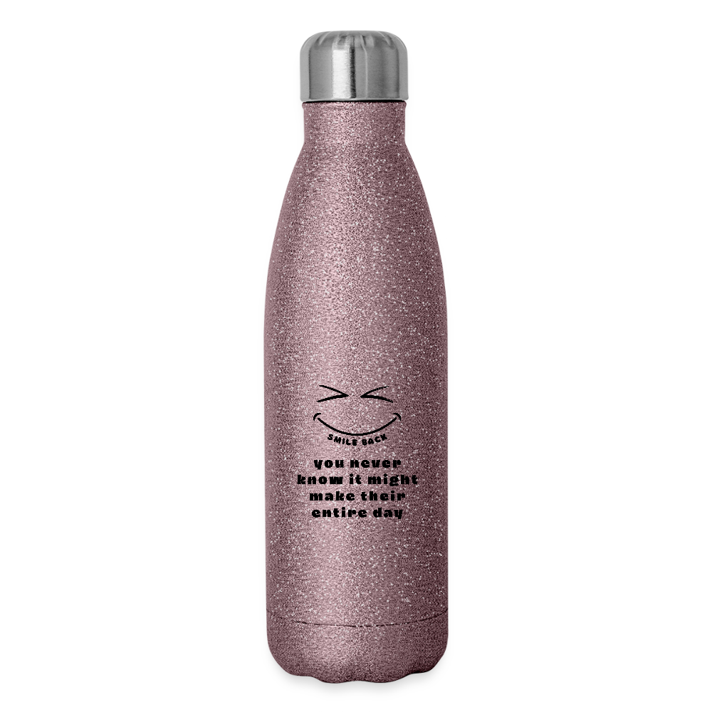 Smile Back Insulated Stainless Steel Water Bottle - pink glitter
