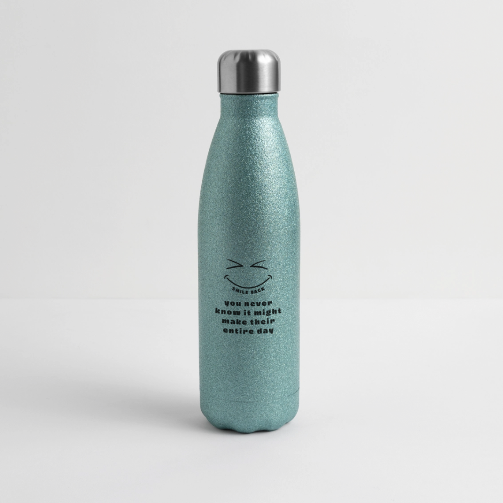 Smile Back Insulated Stainless Steel Water Bottle - turquoise glitter