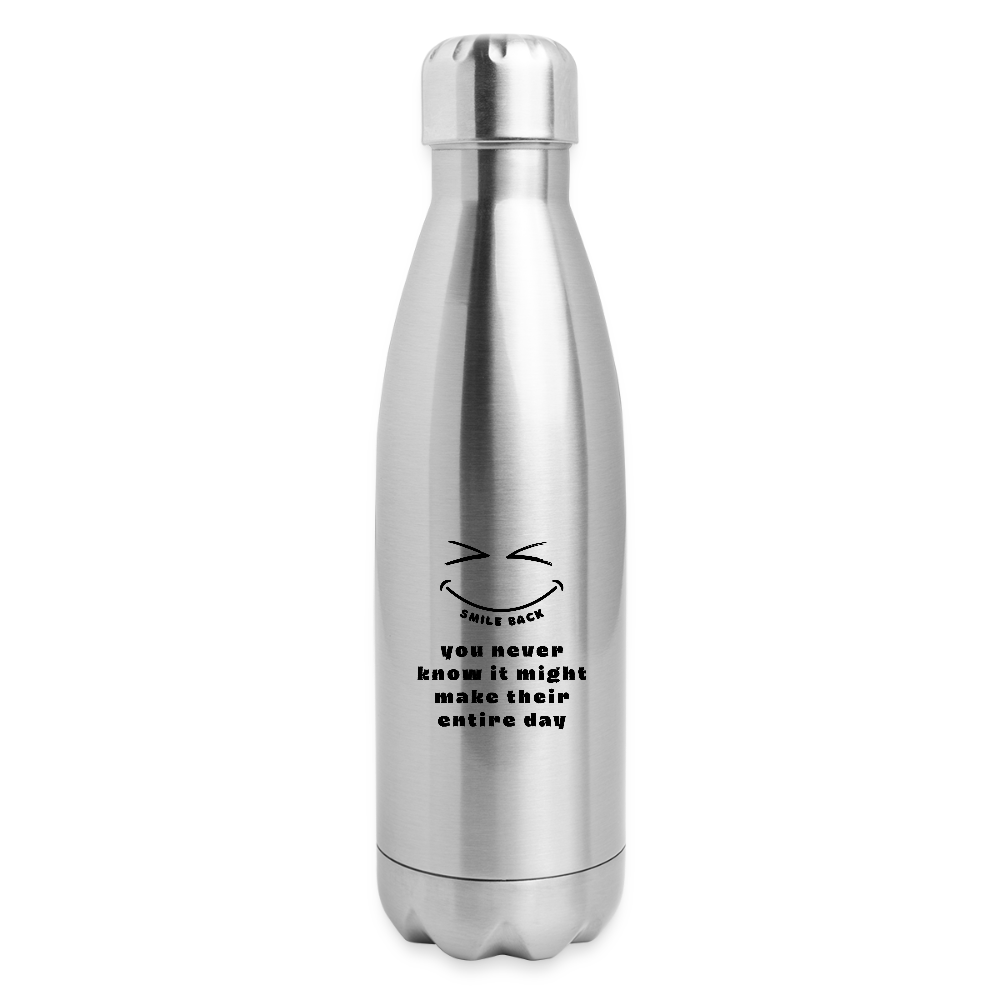 Smile Back Insulated Stainless Steel Water Bottle - silver