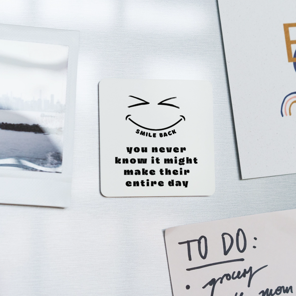 Smile Back Square Magnet - white